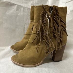 Brown Suede Heeled Boots with Fringe
